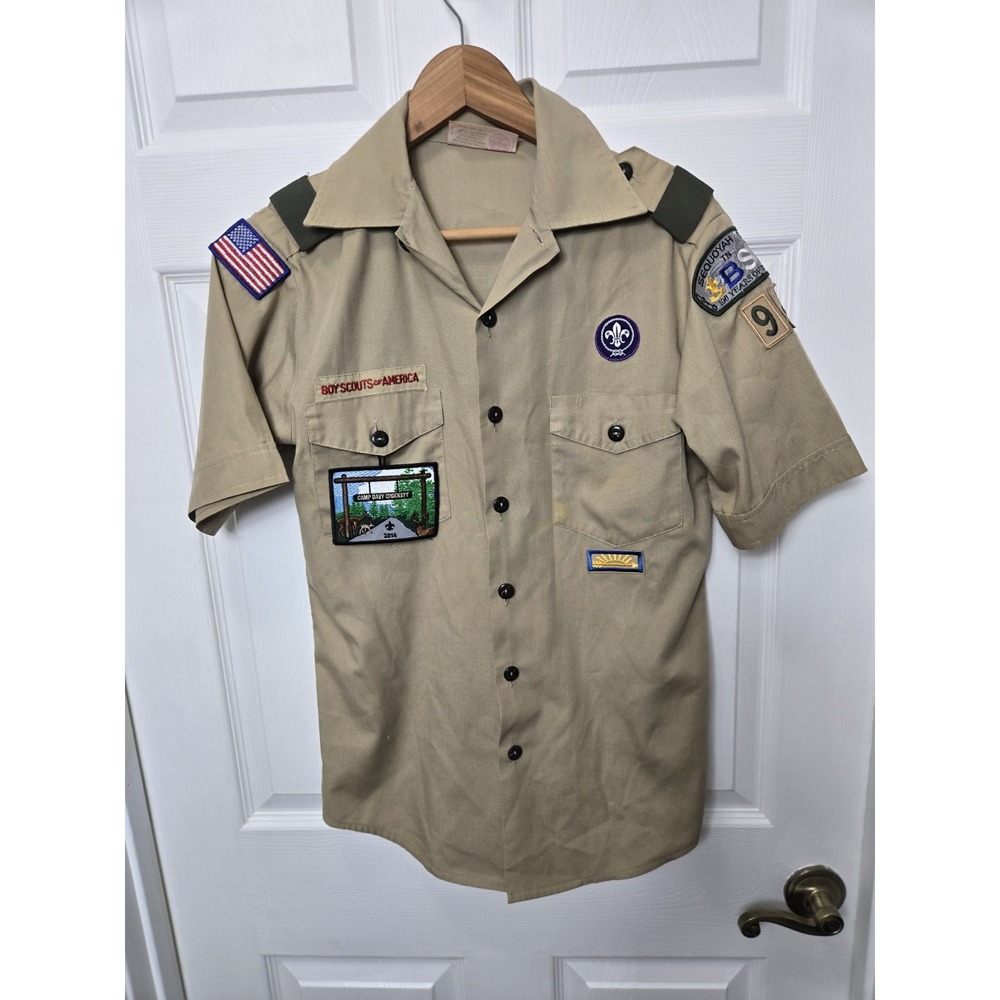 Boy Scouts of America Patches Mens Tan Short Sleeve Uniform Shirt Patches Small